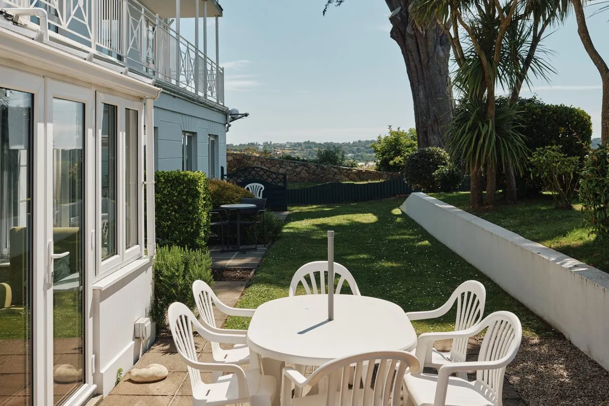 The garden terrace at Pinewood Care Home